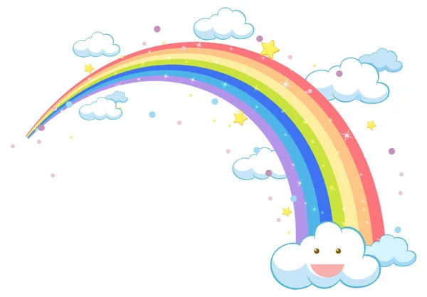 Kleurrijke Pastel Regenboog Met Wolken Illustratie — Stockvector