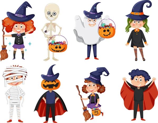 Kinder Tragen Halloween Outfits — Stockvektor