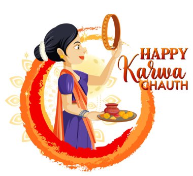 Mutlu Karva Chauth Bayrak Tasarımı İllüstrasyonu