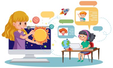 Çevrimiçi vektör çizimi öğrenen bir kız