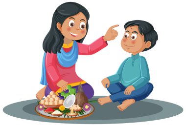 Çizgi film karakteri çizimi ile Bhai Dooj seremonisi