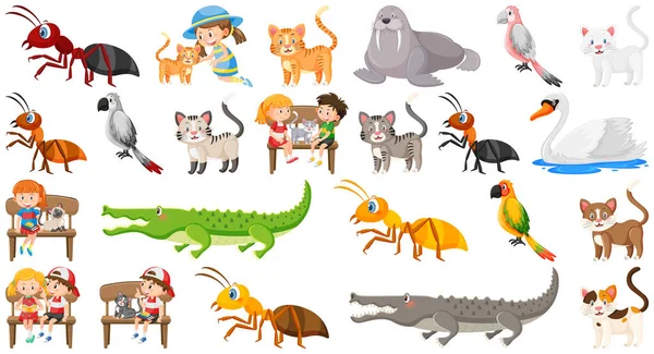 Conjunto Varios Animales Salvajes Ilustración Estilo Dibujos Animados — Vector de stock