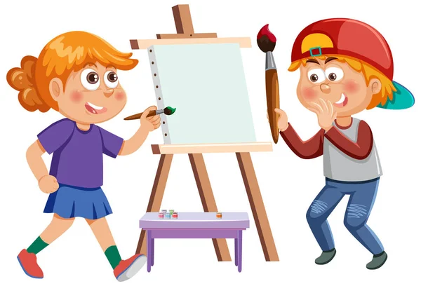 Children Painting Canvas Illustration — 스톡 벡터