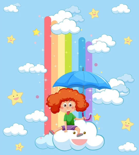 Glückliche Kinder Himmel Mit Regenbogen Illustration — Stockvektor