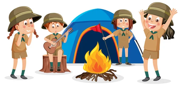 Happy Children Camping Outdoor Illustration — 스톡 벡터