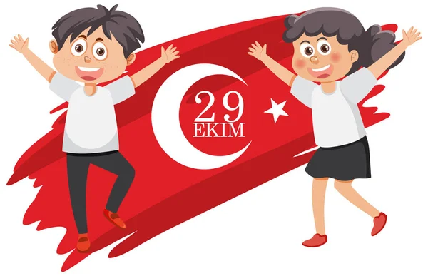 Dia República Turquia Com Ilustração Caráter Desenho Animado —  Vetores de Stock