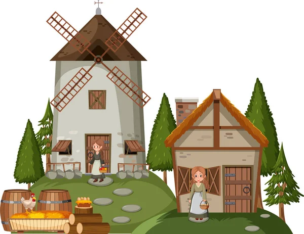 Medieval Historical Building Cartoon Style Illustration — Stok Vektör