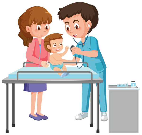 Pediatrician doctor examining baby illustration