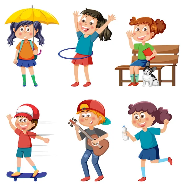 Children Doing Different Activities Set Illustration — Stockvektor