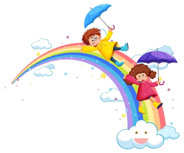 Niños Felices Con Ilustración Arco Iris — Archivo Imágenes Vectoriales