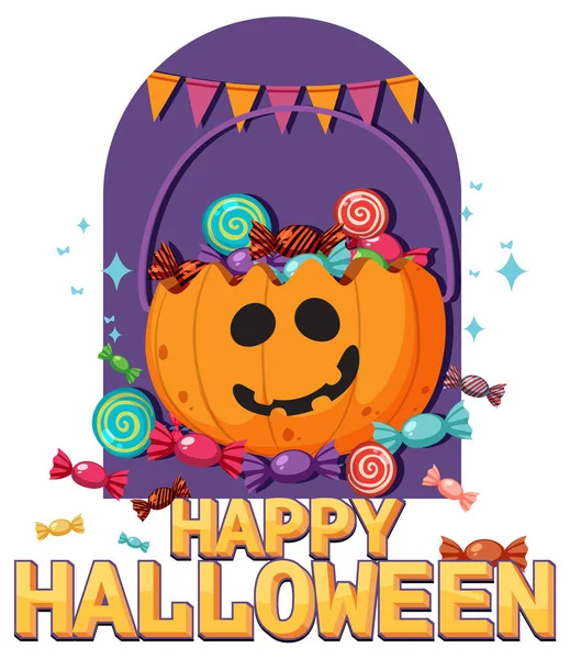 Happy Halloween Text Logo Cartoon Concept Illustration — Stock Vector