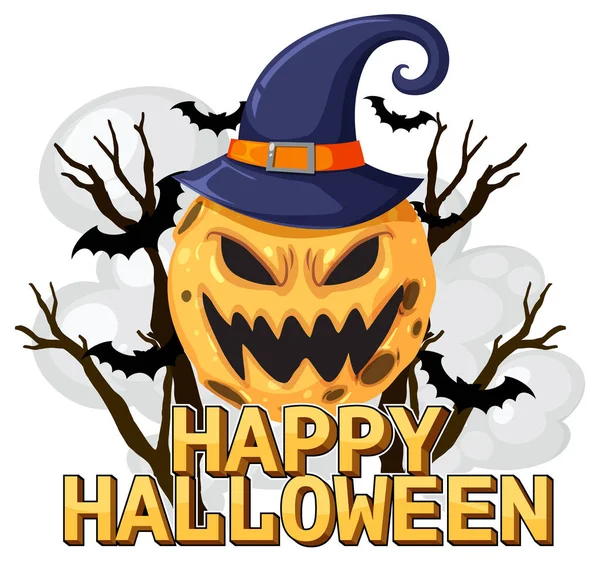 Happy Halloween Text Logo Cartoon Concept Illustration —  Vetores de Stock