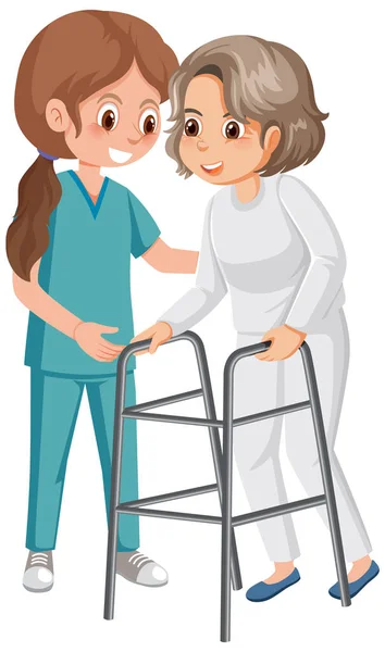 Krankenschwester Mit Geduldigen Zeichentrickfigur Illustration — Stockvektor