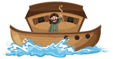Noahs Ark and cartoon character set illustration