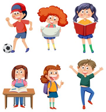 Children doing different activities set illustration