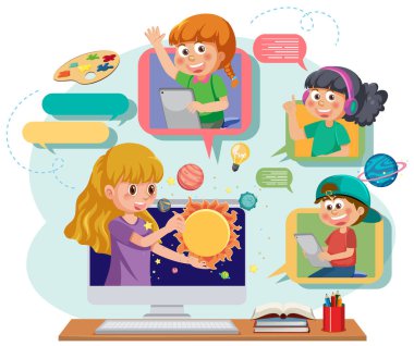 Sosyal medya çocukları vektör illüstrasyonu