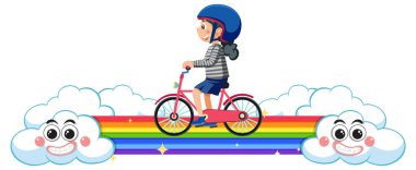 Gökkuşağı çiziminde bisiklete binen çocuklar