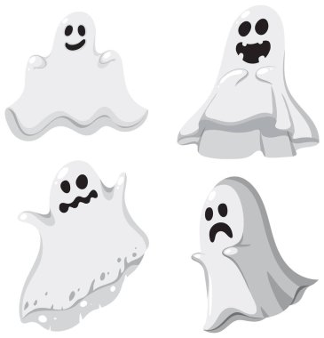 Beyaz arkaplanda cadılar bayramı hayaleti seti