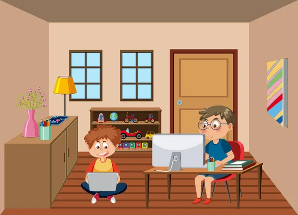 Online Learning Home Illustration — Stock Vector