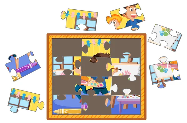 Photo Jigsaw Puzzle Game Template Illustration — Stok Vektör