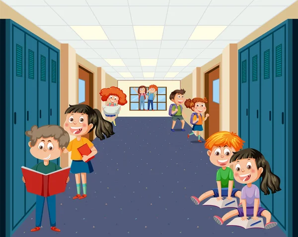 School Locker Room Student Kids Illustration — Vetor de Stock