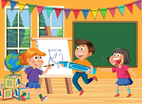 Art Classroom Happy Students Illustration — стоковый вектор