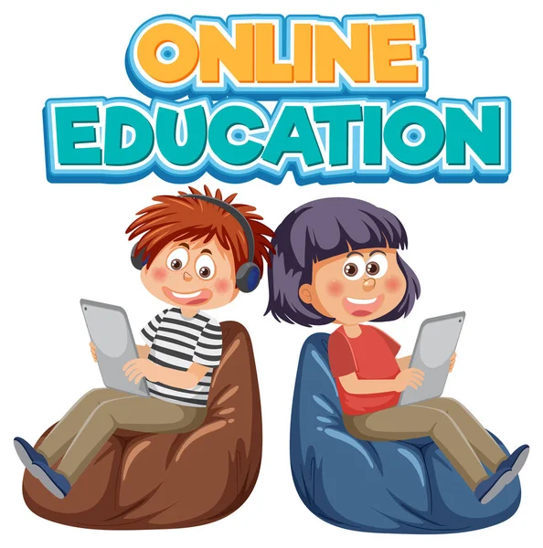 Online Bildung Mit Zeichentrickfiguren Illustration — Stockvektor