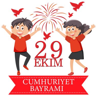 Türkiye Cumhuriyeti Günü metin tasarımı illüstrasyonu