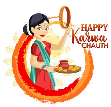 Mutlu Karva Chauth Bayrak Tasarımı İllüstrasyonu