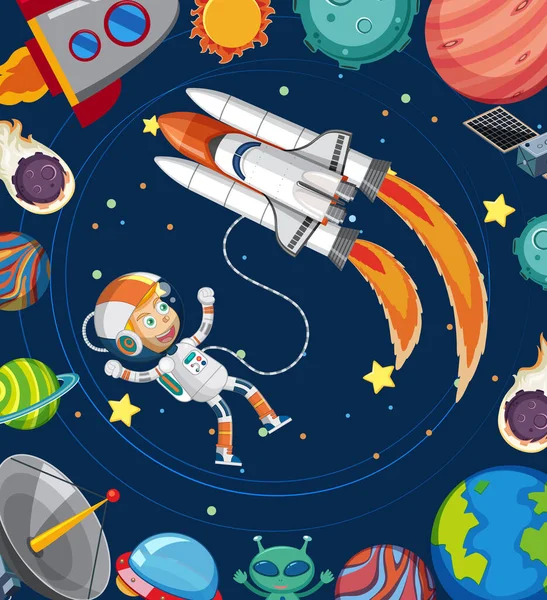 Cartoon Space Background Astronaut Illustration — Stockový vektor