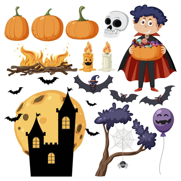 Halloween Cartoon Character Elements Set Illustration — Stockvektor