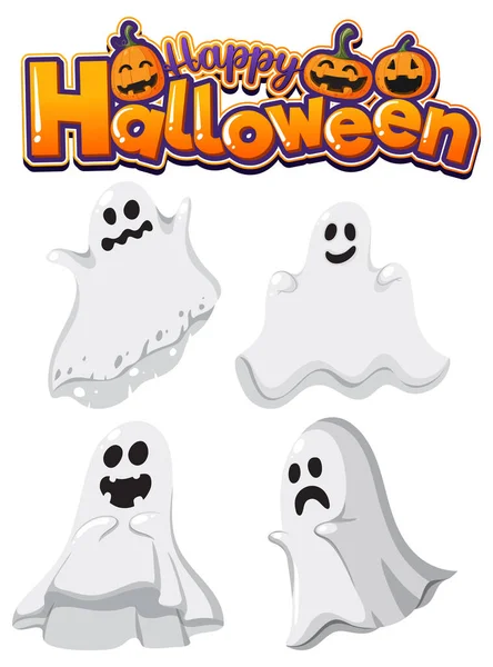 Happy Halloween Text Logo Cartoon Character Illustration — Archivo Imágenes Vectoriales