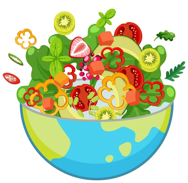 Mixed Salad Bowl Isolated Illustration — Stock Vector