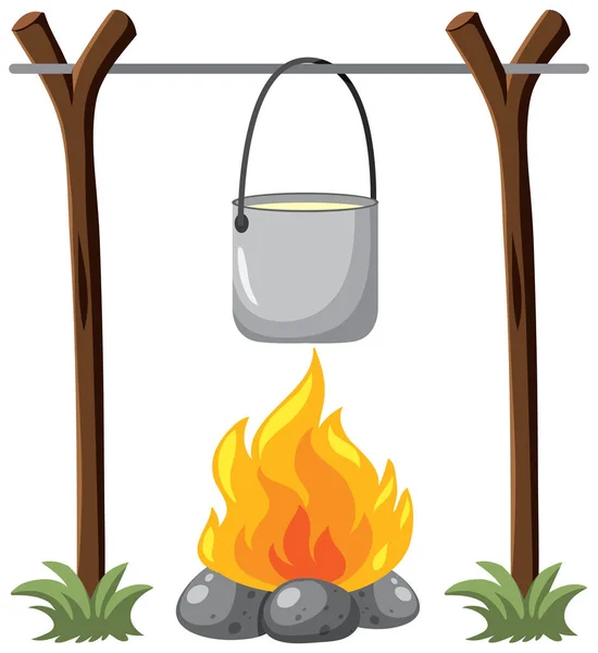 Pot Suspendu Pour Cuisiner Illustration Camping — Image vectorielle
