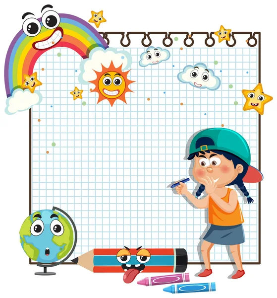 Set Weather Sticker Cartoon Character Grid Background Illustration — Vector de stock