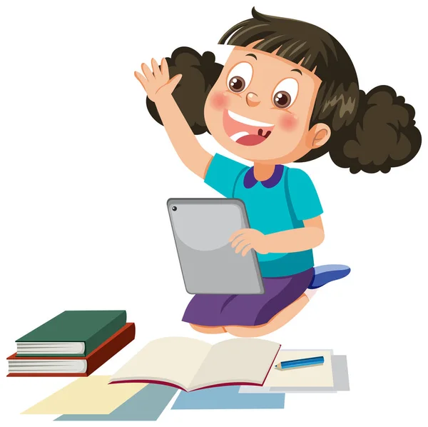 Girl Using Tablet Learning Online Illustration — Stock Vector