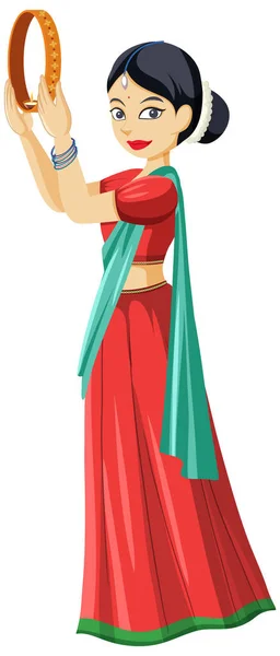 Индийская Женщина Традиционной Одежде Фестивальной Тематической Иллюстрации — стоковый вектор