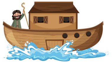 Noahs Ark and cartoon character set illustration