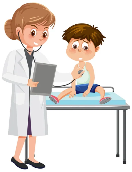 Dokter Ahli Pediatri Memeriksa Ilustrasi Anak Laki Laki - Stok Vektor