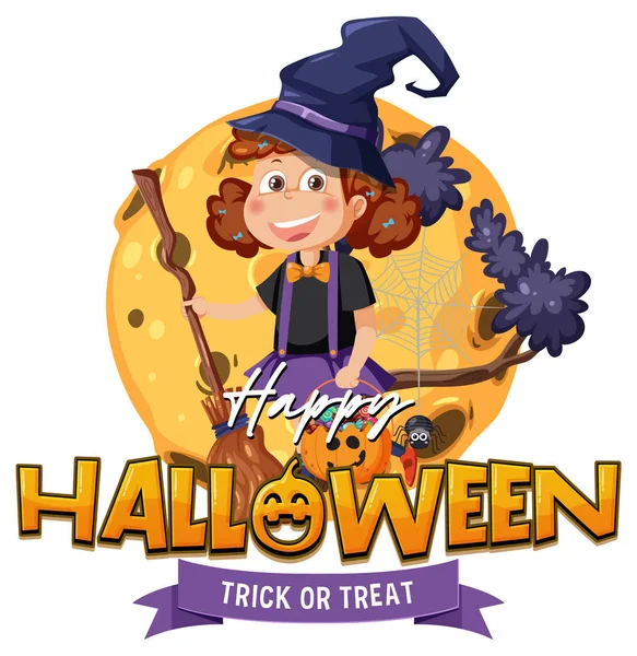 Happy Halloween Text Logo Cartoon Character Illustration — Archivo Imágenes Vectoriales