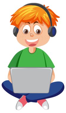 A boy using laptop cartoon character illustration