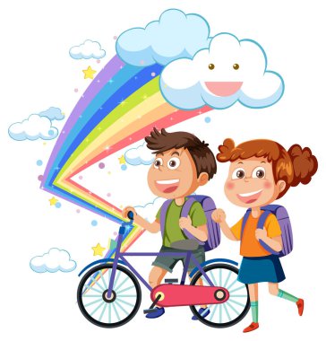 Gökkuşağı resimli mutlu çocuklar