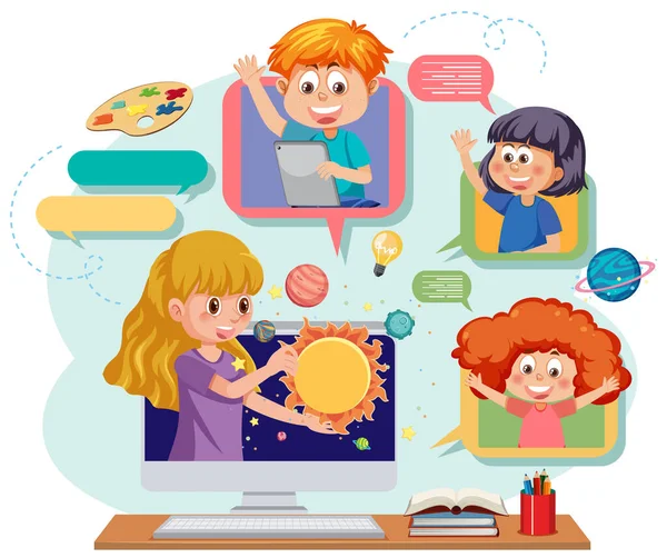 Mídia Social Crianças Ilustração Vetorial — Vetor de Stock