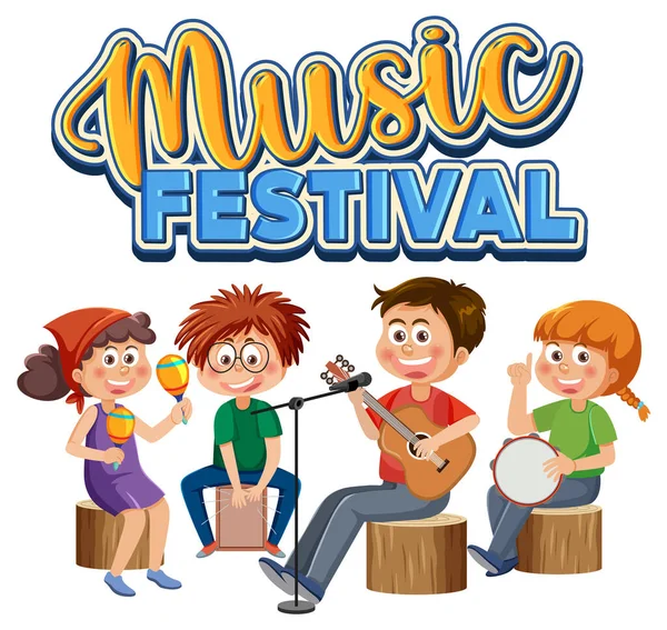 Texte Festival Musique Avec Des Enfants Jouant Illustration Instrument Musique — Image vectorielle