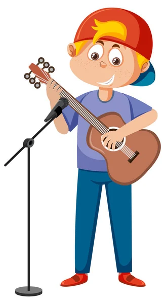 Joyeux Garçon Jouant Illustration Guitare — Image vectorielle