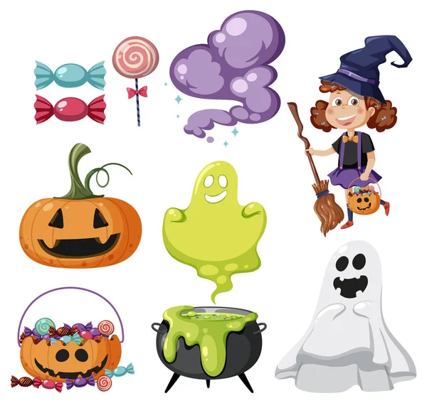 Halloween Cartoon Character Elements Set Illustration — Stockvektor