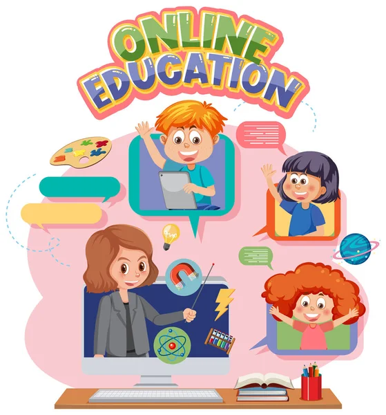 Online Bildungswort Mit Kinderillustration — Stockvektor