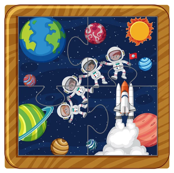 Astronaut Space Photo Puzzle Game Template Illustration — Stock Vector