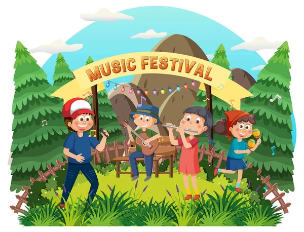 Bambini Che Suonano Musica Parco Illustrazione — Vettoriale Stock