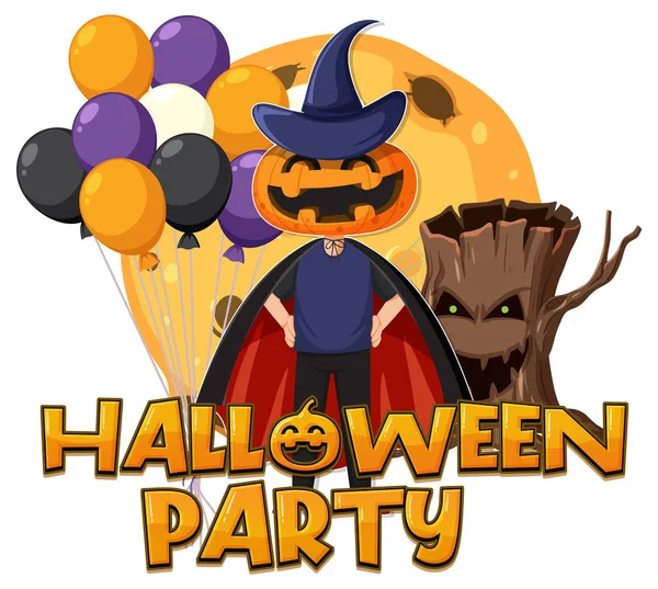 Happy Halloween Text Logo Cartoon Character Illustration — Διανυσματικό Αρχείο